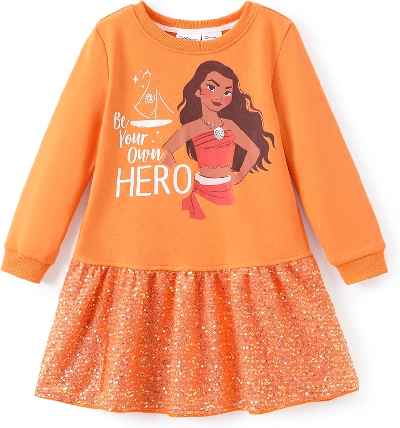 Disney Stitch Minnie Elsa Princess Sweatshirt Dress Toddler Girl Sequin Long Sleeve Pullover Clothes Fall Outfit 2-9 Years