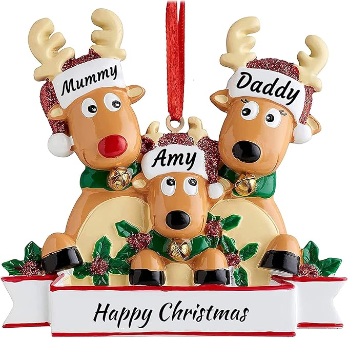 Personalized Deer Family of 2,3,4,5,6,7,8 Christmas Tree Ornament 2025 Custom Name Cute Santa Reindeer Christmas Decoration Xmas Gift