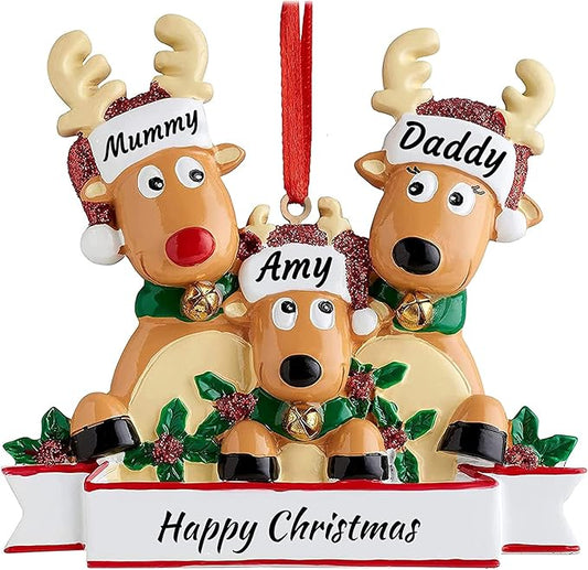 Personalized Deer Family of 2,3,4,5,6,7,8 Christmas Tree Ornament 2025 Custom Name Cute Santa Reindeer Christmas Decoration Xmas Gift