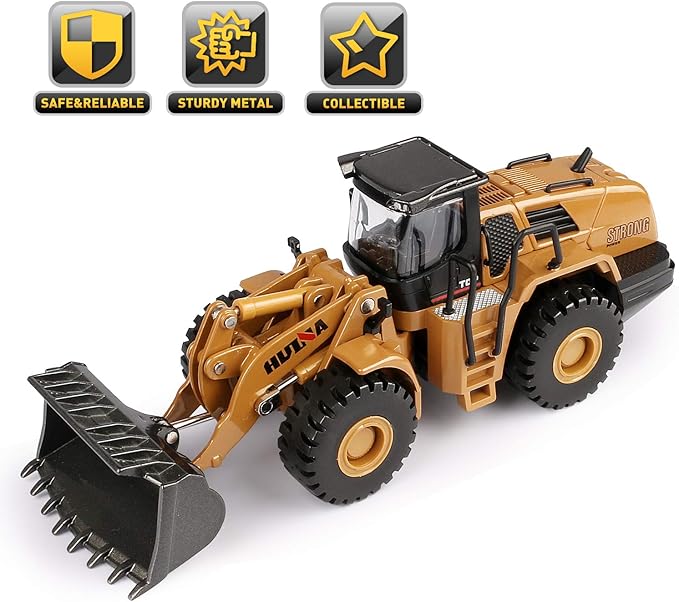 1/50 Scale Diecast Four Wheel Loader Truck Toy, Metal Construction Equipment Bulldozer Models for Kids (Wheel Loader)