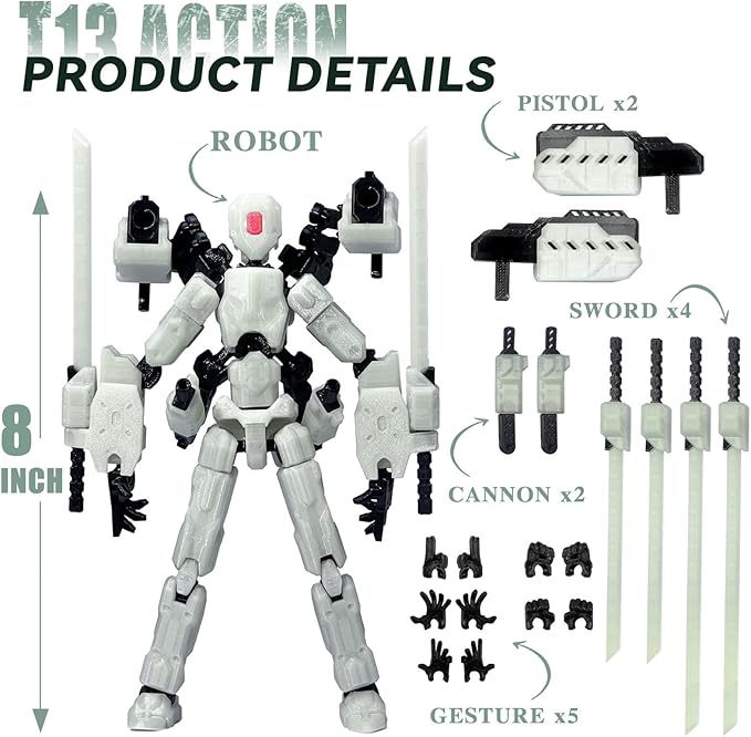 8 inch T13 (Assembly Completed) Action Figure,T 13 Multi-Articular Mobile Robot Nova T-13,Desktop Decorations for Game Lovers Toys (Luminous Color)