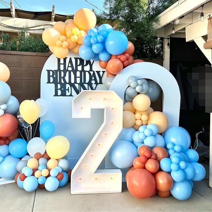 Orange and Blue Balloon Garland Arch Kit, 125pcs Retro Burnt Orange Baby Dusty Fog Blue Beige Ivory White Latex Balloons Arch for Birthday Decor, Boys Baby Shower Wedding Graduation Party Decorations
