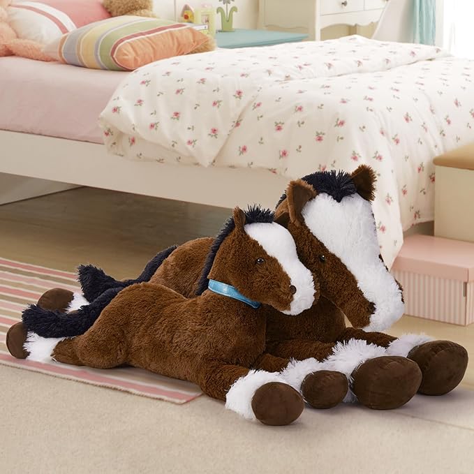 MaoGoLan Large Horse Stuffed Animal for Boy, Big Horse Plush Toy for Girl, Ridable Stuffy Pony for Kids, Coffee Stuffed Pony Plush Pillowfor Baby Shower or Birthday Party Favor Gift, 33 inches