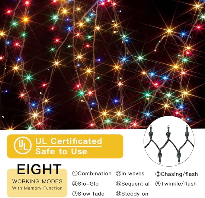 LetsFunny 300 LED Christmas String Lights, 108FT - UL Certified Outdoor & Indoor Fairy Lights for Christmas, Halloween, Xmas Tree, Patio, Garden, Party, Wedding, Holiday Decor