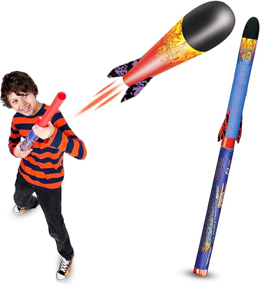 Geospace Hand Held Pump Rocket SR. Size (Single Pump) – Flying Foam Rockets Outdoor Toys for Kids, Boys & Girls – 36" Rocket Set – Hand Stomper Rockets Toy - Cool Toys for Fun