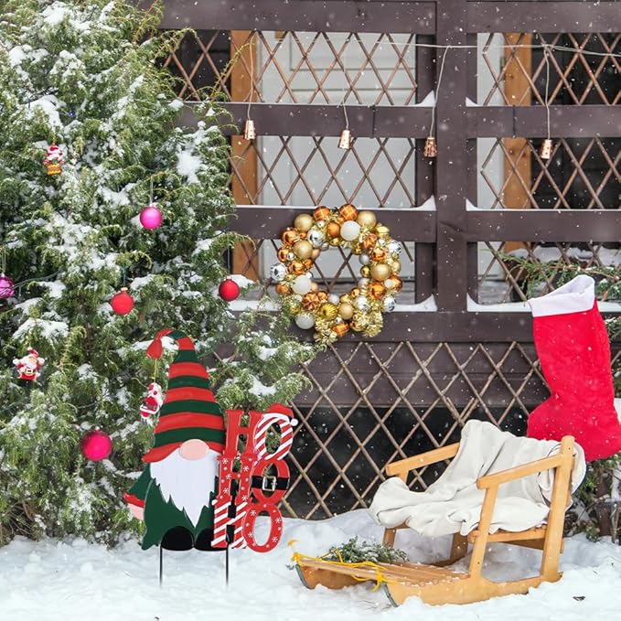 YEAHOME Christmas Outdoor Decorations, Metal Gnome Decorative Garden Stakes for Outdoor Christmas Yard, Xmas HOHOHO Yard Signs for Outside Garden Porch Lawn Pathway Decor