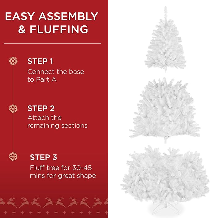 Best Choice Products Artificial Christmas Tree, 6ft Premium Unlit Realistic Spruce Holiday Décor w/Dense Branches, Metal Base – White Spruce