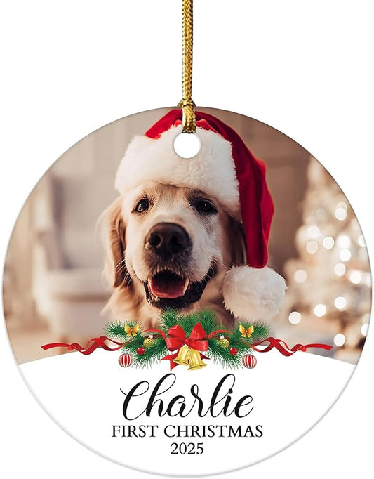 Personalized Puppy First with Photo & Name, Customized 2025 Dog Ornaments for Christmas Tree for Pet Lover, Christmas Holiday Pet Gifts, Dog Lovers Gifts for Christmas Tree Decoration