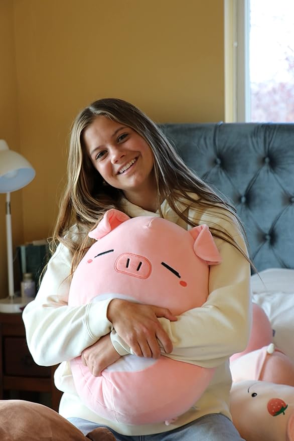 17-Inch Pyper The Pig - Large, Ultra-Soft Squish Plush Pillow - Adorable Pink Cuddly Toy for Kids and Adults