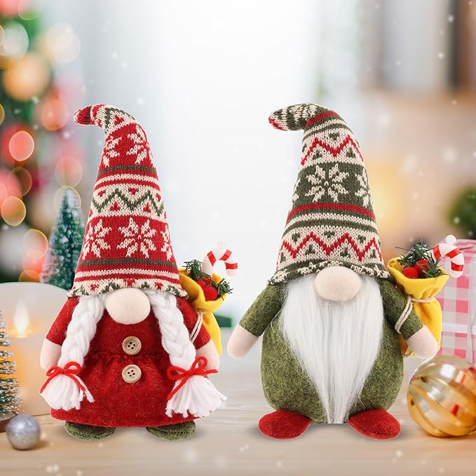 2 Pcs Christmas Gnome Plush Decorations, Xmas Farmhouse Tiered Tray Tree Christmas Decor Gnome Figurines for Xmas Gift Home Decor
