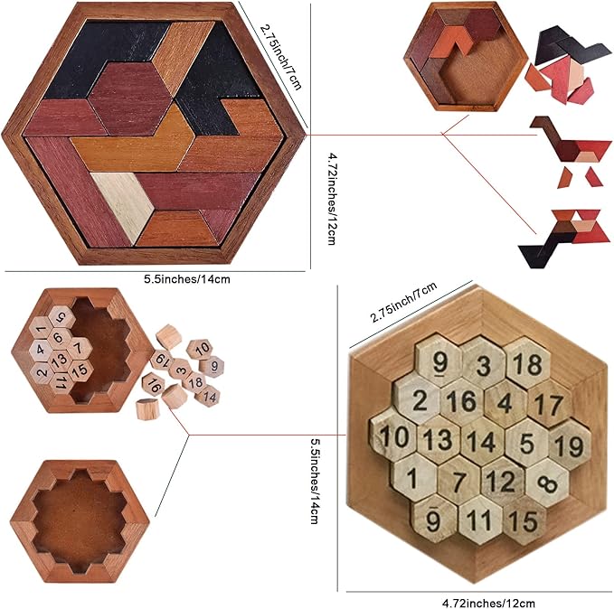 Arlai 12 pcs Wooden Brain Teaser Puzzle and Metal 3D Unlock Interlocking Jigsaw Educational Toy for Kids and Adults Brain Games Durable Easy to Assemble Birthday Gifts Educational Toys