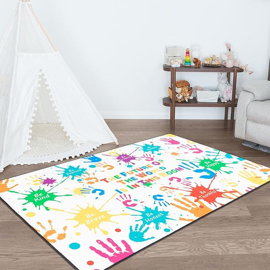 Colorful Handprints Kids Rug for Playroom,Non-Slip Rugs for Babies and Infants, Play Rugs for Classroom,Play Rug for Kids Bedrooms,Ultra Soft Carpet Play for Nursery Washable 59 X 39.4 inch