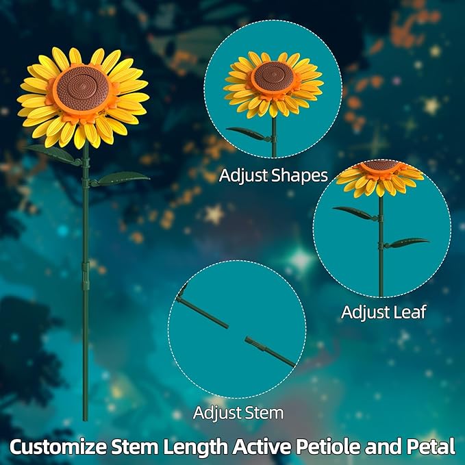 Blue Rose Sunflowers Bouquet Building Set - Compatible with Lego Flowers for Adults Women, Van Gogh's Starry Night and Sunflowers Style, Collection Christmas Mother's Day Valentine's Gifts Home Decor