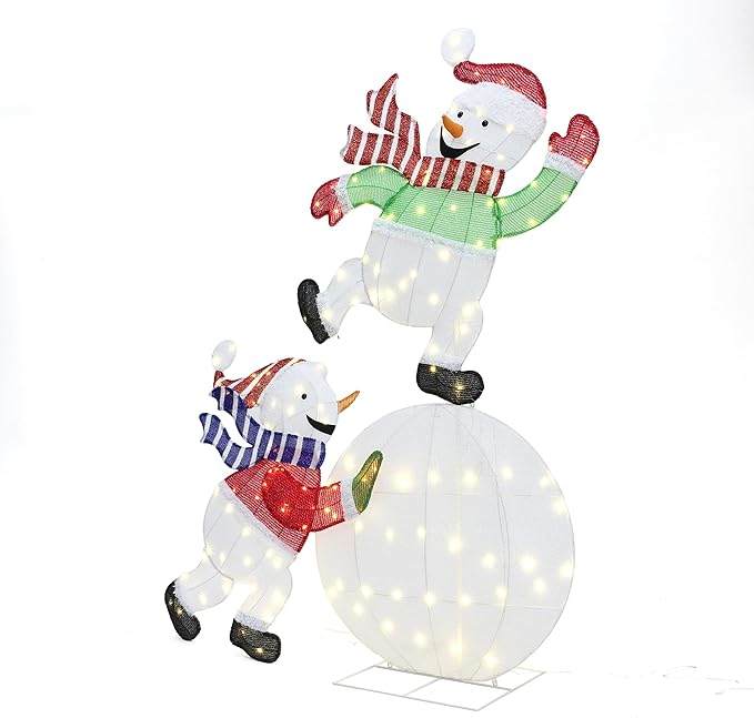 LuxenHome 5.5FT Lighted Snowman Outdoor Christmas Decorations, 2D Light Up Snowman on Snowball Christmas Decor with 140 LED Lights, Xmas Decorations Outdoor, Indoor for Porch, Lawn Holiday Display