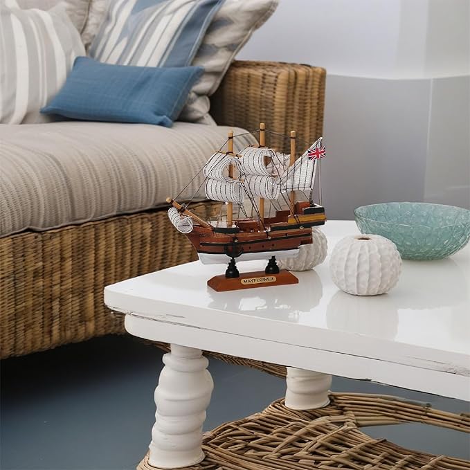 Historic Wooden Ship Models 6inch Set 3 Pack, Mayflower, Santa Maria, USS Constitution, Nautical Home Sailboat Decor Gift for Son