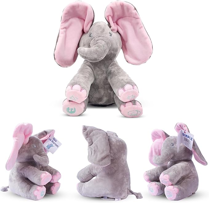 Dimple Kaia Elephant Stuffed Animal Toy - Animated Plush Pink Singing Elephant, Interactive Musical Peek-a-Boo for Babies, Kids, for Toddlers, Ages 0 and Up(Battery Included)