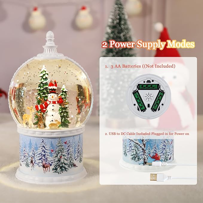 Christmas Snow Globes 10.2 Inch Christmas Music Spinning Snow Globe,6 Hours Timer, Christmas Tree Snowman USB & Battery Operated Christmas Lantern for Christmas Indoor Decorations Xmas Gifts
