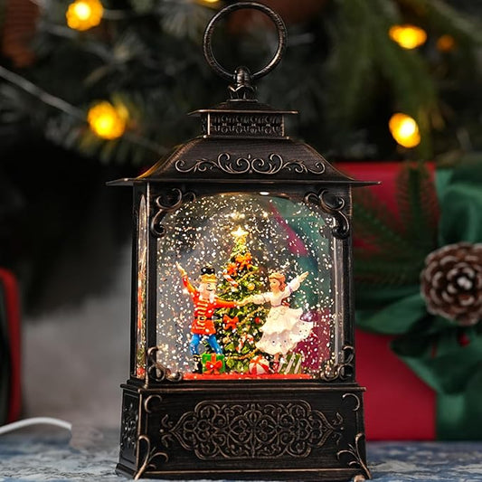 Snow Globe with Dancing Nutcrackers, Light Up Christmas Snow Globes with Music Timer - USB Plug or Battery Operated Glitter Globe Indoor Christmas Decorations