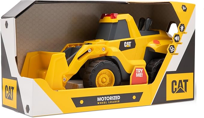 CAT Construction Toys, Motorized Front Loader Truck Toy, 6 Unique Sounds, 2 Motorized Functions, Lights & Sounds, Includes 3 AA Batteries.