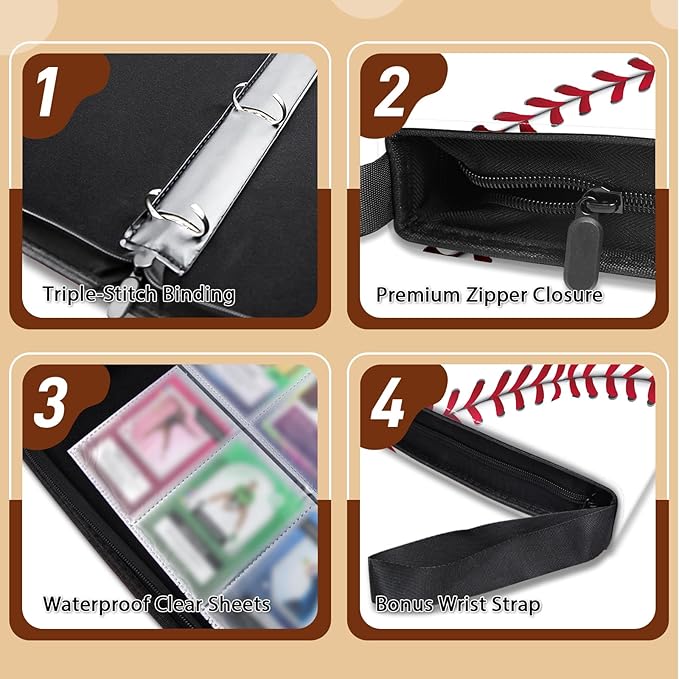 900 Pocket Baseball Trading Card Binder, Trading Card Storage Album with 50 Durable 9-Pocket Pages, Double Sided Pocket Zipper Binder for Christmas Thanksgiving Birthday