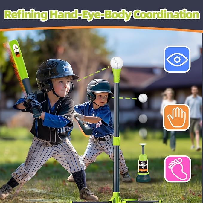 3-in-1 T Ball Set for Kids, Adjustable Height Hanging Baseball Batting Tee Set with 2 Bats, Teeball Hitting Stand, Ball Launcher for Toddlers, Sport Toys Outdoor/Indoor for Boys Girls