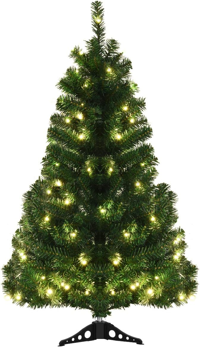 GOFLAME 4FT Pre-lit Artificial Christmas Tree, PVC Pine Tree Home Holiday Decoration with Plastic Stand