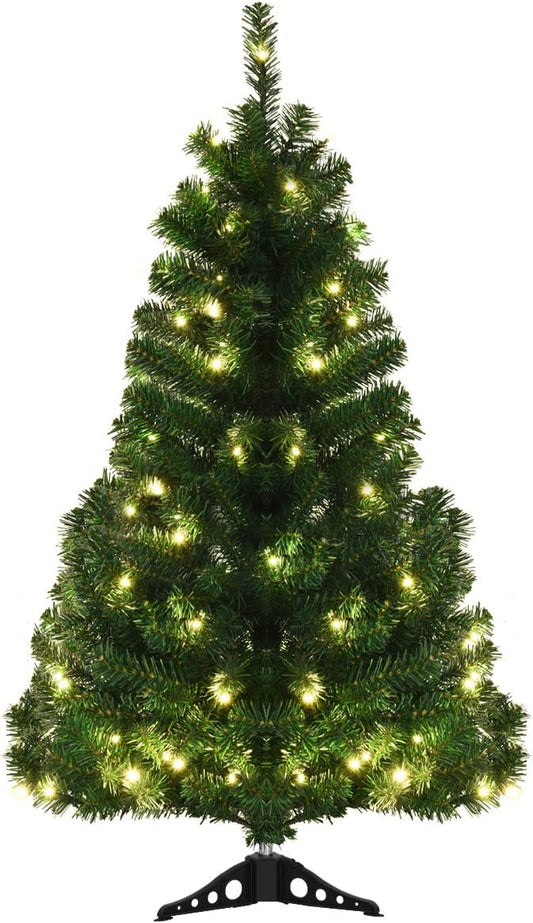 GOFLAME 4FT Pre-lit Artificial Christmas Tree, PVC Pine Tree Home Holiday Decoration with Plastic Stand