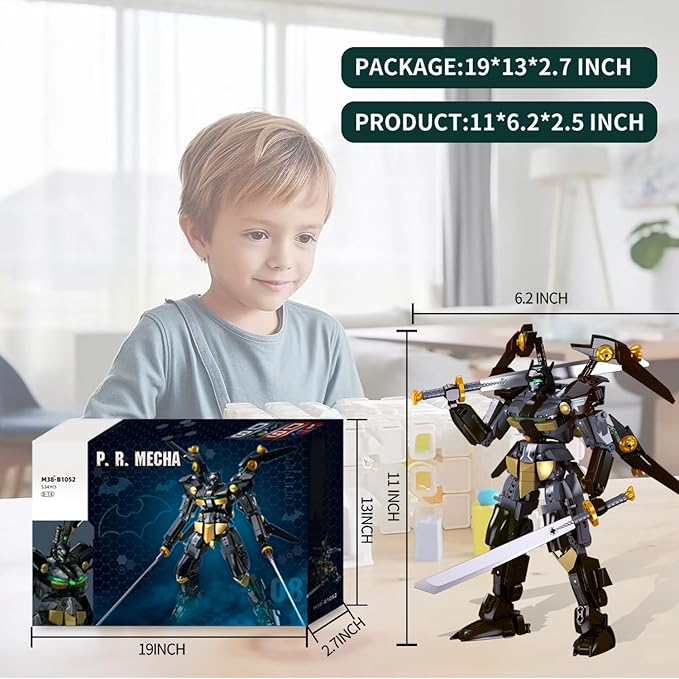 Mech Building Sets, Black Robot Mecha Building Kit with Two Knife, Collectible Gift for Teens Boys 8+, Compatible with Lego Mech Set, 534 PCS
