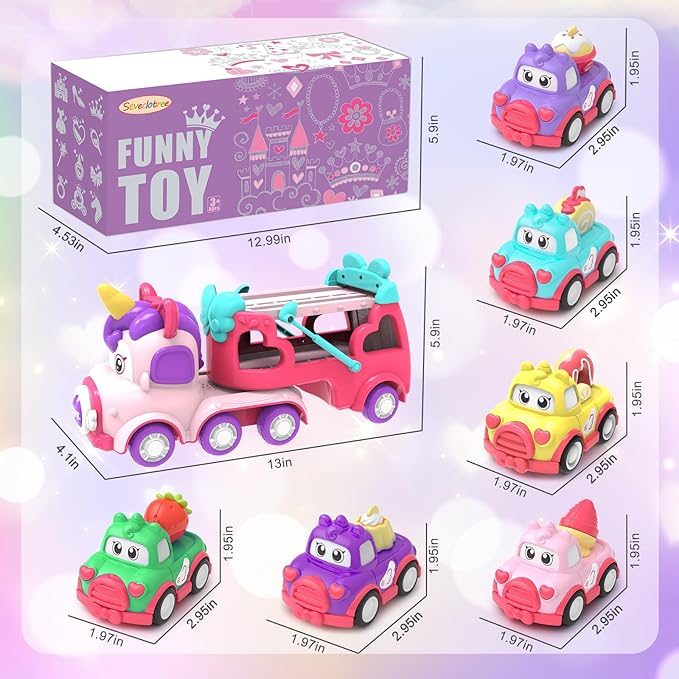 Toddler Girl Toys,Toys for 1 2 3 Year Old Girls,7-in-1 Carrier Truck Cars for Girls, Princess Toy with Light & Sound,1 2 3 Year Old Girl Gifts Birthday Christmas