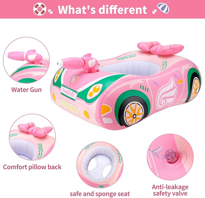 Swimbobo Toddler Pool Float with Seat Boat Inflatable Ride-on Car for Kids Outdoor Toys