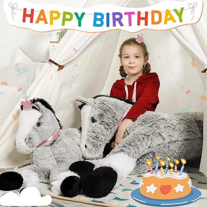 MaoGoLan Large Horse Plush Stuffed Animal for Kid, 3 ft Ridable Horse Plush Pillow, Soft Pony Toy, 33 inches
