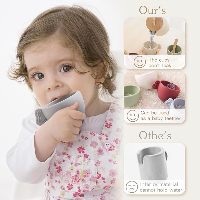 Tea Party Set for Kids, Wooden Tea Set for Little Girls and Boys, Kids Play Kitchen Accessories Toy Dishwasher Safe Tea Set for Toddler, Pretend Play Toddler Tea Set 3-5 Ideal Christmas Birthday Gift