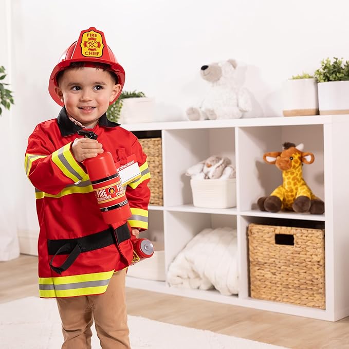 Melissa & Doug Fire Chief Role Play Costume Dress-Up Set, Pretend Play Firefighter Outfit with Realistic Accessories for Kids and Toddlers Ages 3+