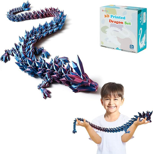 30'' 3D Printed Dragon - 3D Printed Toys, Articulated Crystal Dragon Large Rainbow Animal Fidget Toy, Decor Huge Dragons Collectible Figurines(Blue Purple,30inch)
