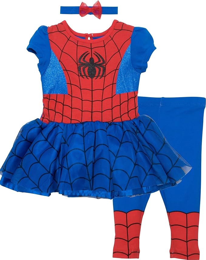 Marvel Spider-Man Tulle Cosplay Dress Leggings and Headband 3 Piece Newborn to Little Kid