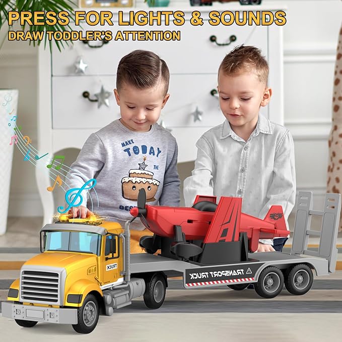 Large 22" Semi Police Truck Toy with Propeller Aircraft Car Toys for Kids Toddlers, Christmas Birthday Gift for Boy Girl Child 3 4 5 6 7 Years Old