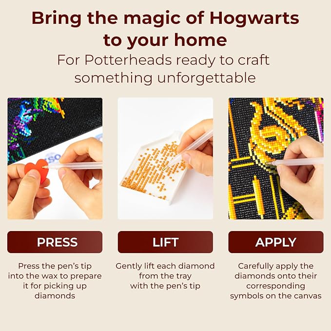 CRAFTHUB Harry Potter Diamond Art – Hogwarts Crest – Fine Oddities – 5D Diamond Painting Kit & Tools – with Big Trays & Light Pens – Officially Licensed Merchandise – 19.7' x 23.6"