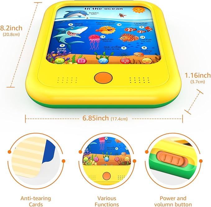 Kids Learning Tablet Educational Learning Pad for Toddlers 2-5 to Learn Alphabets, Numbers, Foods, Time, Music, Vehicles,Tablet Toy for Toddlers Ages 2 3 4 5 6 Years Old Yellow