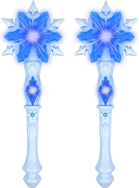 KingGlee Light Up Frozen Snowflake Wands with Sound(Motion Sensitive) Magic Toy for Kids Girls Princess Party Favors Costume Cosplay Accessories 2 Pieces Blue