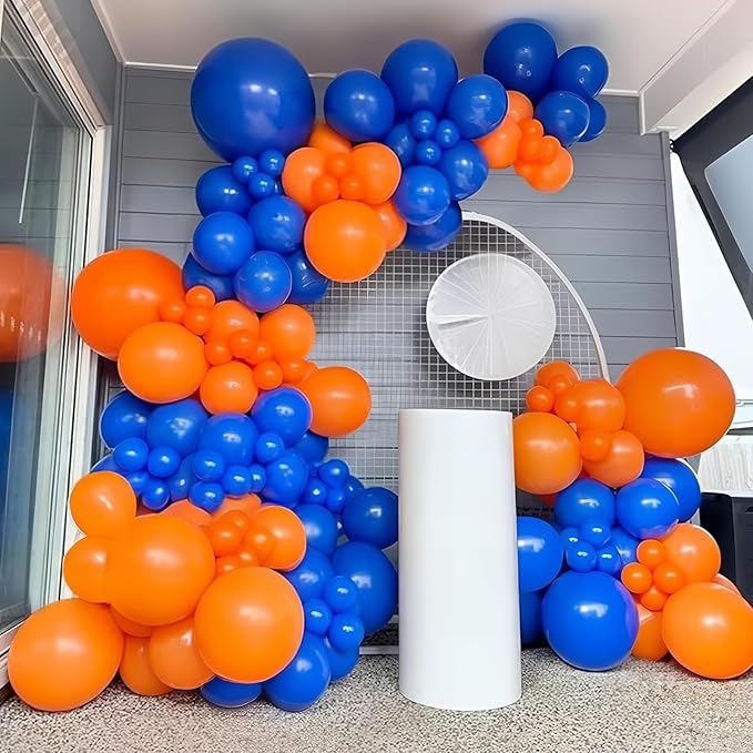 Orange Blue Black Balloons Garland Arch Kit 112 Pcs Royal Navy Blue Black Orange Latex Helium Balloon for Graduation Cartoon Baby Shower Birthday Engagement Party Decorations Supplies