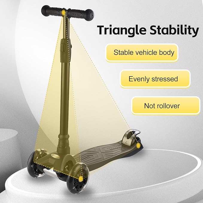 3 Wheel Scooter for Kids Ages 6-12,Kids Scooter with Light Up Wheels, Sturdy Deck Design, and 4 Height Adjustable Suitable for Kids Ages 3-12