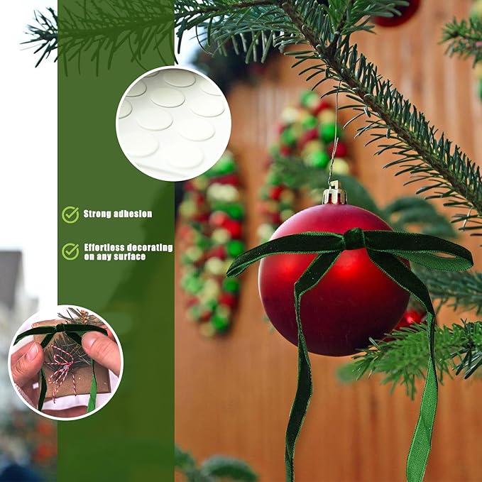 24Pcs Velvet Ribbon 5 x 7 Inch Christmas Ribbon 3/8 Inch Wide Christmas Bows Vintage Velvet Bows for Christmas Tree Dark Green Bows for Christmas Tree Decorations