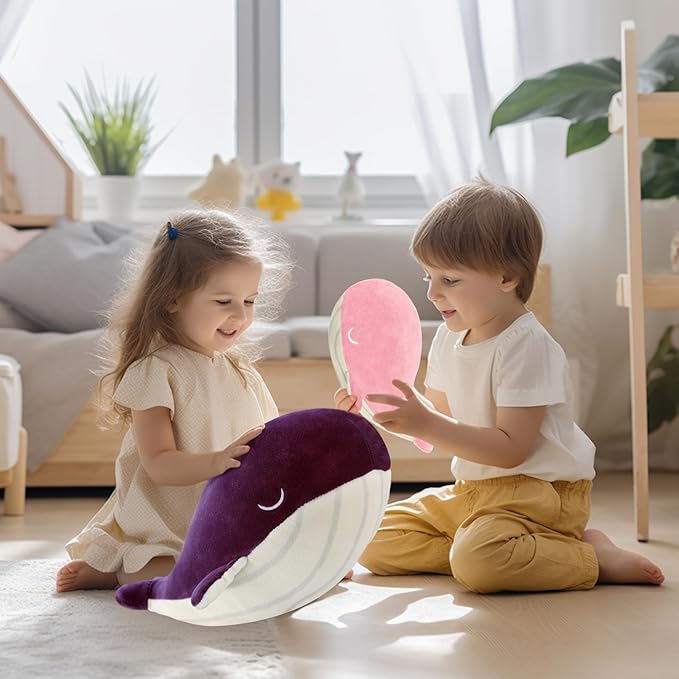 MUPI Whale Stuffed Animals Plush Pillow 4 Size Cute Soft Cotton Plushies Pillows Kawaii Blue Whale Toy Gifts for Kids Boys Girls Adults (Purple, 10 Inch)