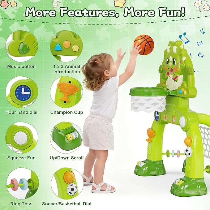 Toddler Basketball Hoop Soccer Goal for Kids 1-3, Baby Toys for 1 Year Old Boy Gifts, Kids Sports Toy with Light Sound Music, Baby Interactive Toys for Christmas Birthday Gifts for Baby