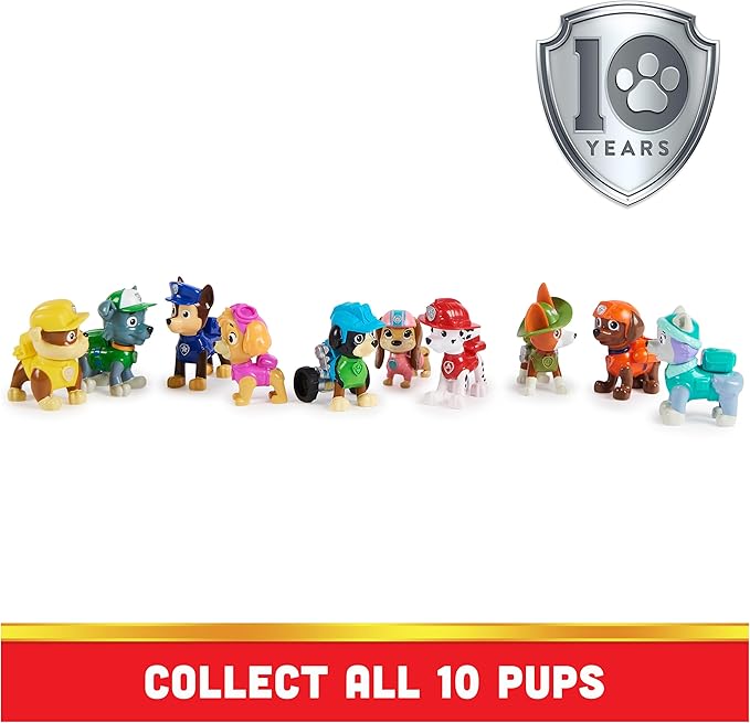 Paw Patrol, 10th Anniversary, All Paws On Deck Toy Figures Gift Pack with 10 Collectible Action Figures, Kids Toys for Ages 3 and up