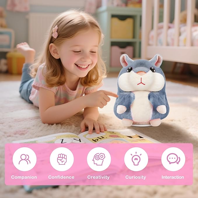 Kids Toddler Toys for Ages 2-4, Talking Hamster Repeats What You Say, Interactive Plush Repeating Toy for 2 3 4 5 6 8 Year Old Boy Girl Birthday Gift (Gray)