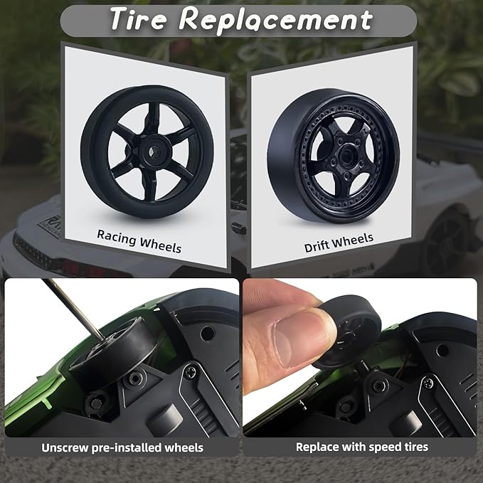 2.4GHz High Speed RC Drift Car, LED Lights, 4WD, Two Batteries Included, Drift Tires, for Kids & Adults, White