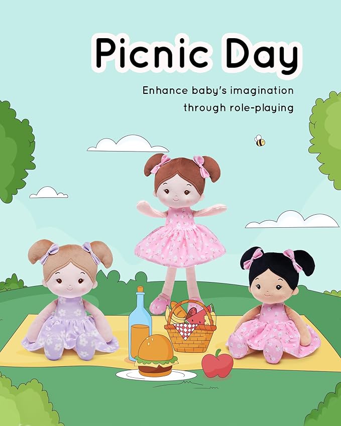 Soft Baby Doll Toys (12''), My First Baby Rag Doll for 1 Year-Old Girl Birthday Gift, Christmas Plush Toys Gift for Toddler Kids Infants -FloraBelle(Pink)