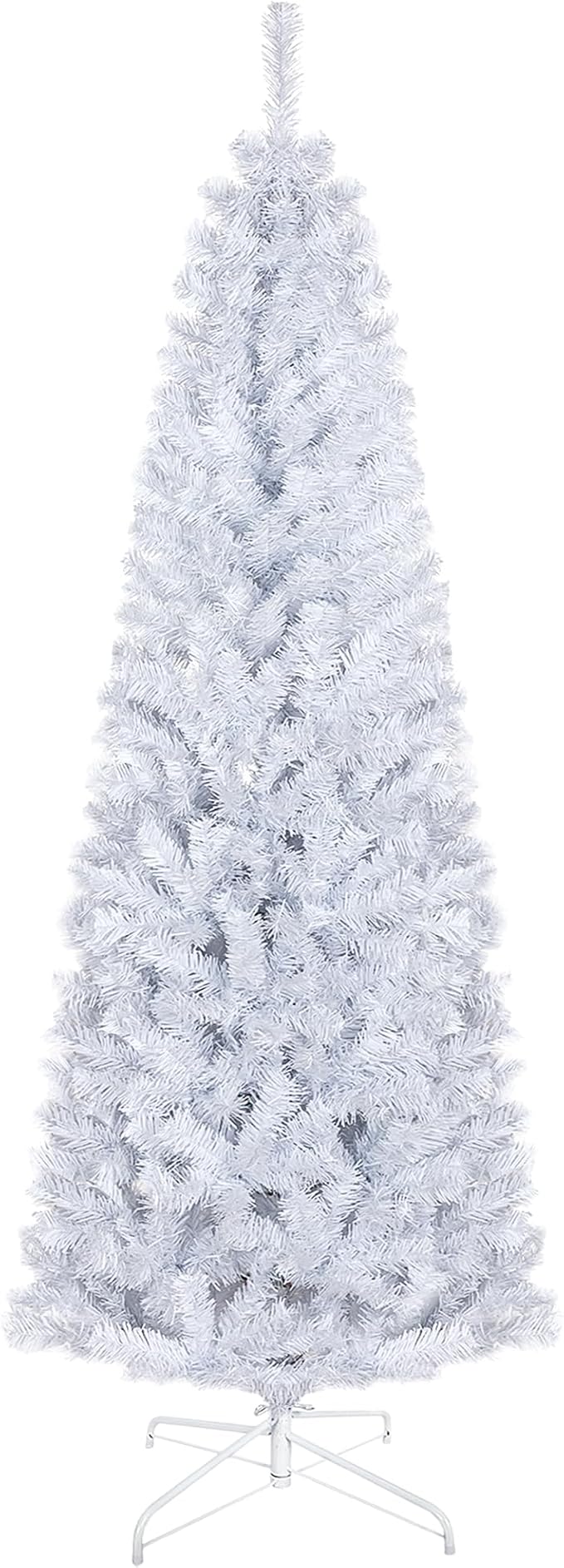 HOMCOM 6ft Pencil Christmas Tree, Unlit Artificial Christmas Tree Slim Douglas Fir Xmas Tree with Realistic Branches, Halloween Tree with 618 Tips, White