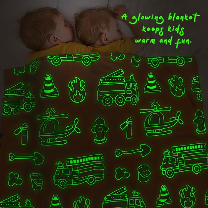 Fire Truck Blanket Glow in The Dark Blanket for Toddler Boy Blankets Firetruck Gifts Toys for Boys Son Birthday